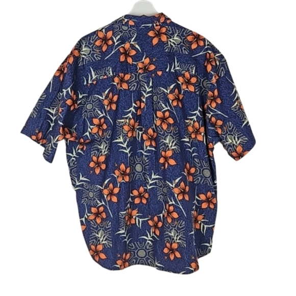 Natural Issue Tropical Print Short Sleeve Orange Blue Wrinkle-Free Shirt - Picture 2 of 4
